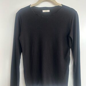 Jenny Yoo Black Ribbed Crewneck Top